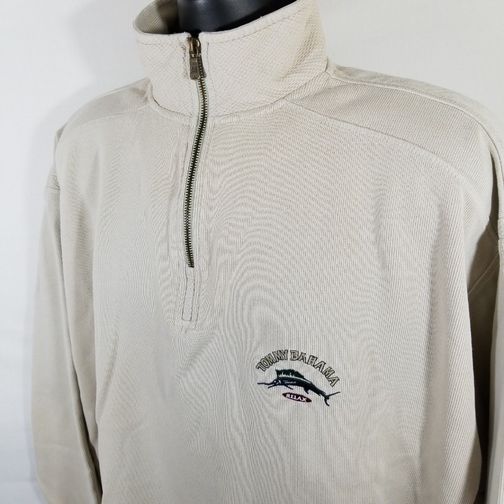 Tommy Bahama XL 1/4 zip Beige Sweater Large Marlin - Picture 3 of 8